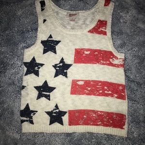 american flag crop top knitted shirt